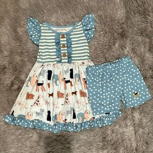 Little Millie Dress & Shorts Dogs Stripes Polka Dots Toddler Girls 18 Months